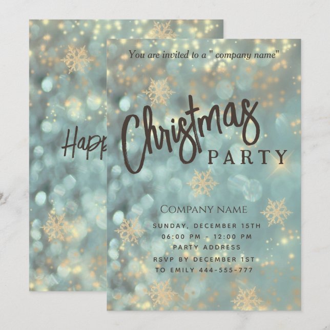 Sparkling  luxury bokeh corporate Christmas party  Invitation (Front/Back)