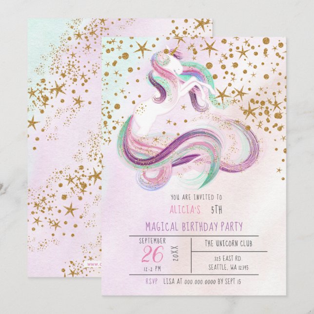 Sparkling Magical Unicorn Birthday Invitations (Front/Back)