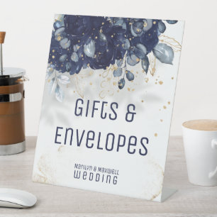 Sparkling Navy Blue Gifts And Envelope Cards Pedestal Sign
