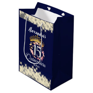 Sparkling Navy Blue Spanish Quinceanera  Medium Gift Bag