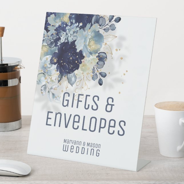 Sparkling Navy & Dusty Blue Gifts & Envelopes  Ped Pedestal Sign (In SItu)