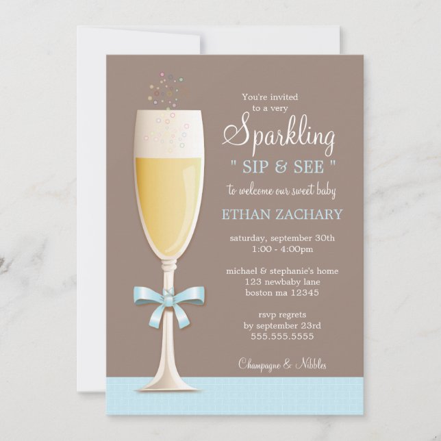 Sparkling New Baby Boy Sip and See Invitation (Front)