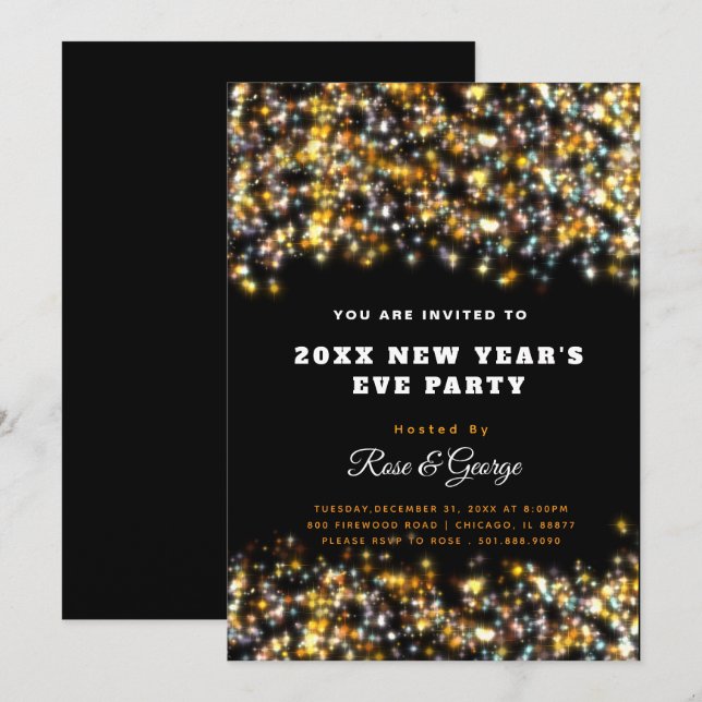 Sparkling New Year's Eve Party 20XX Gold Glitter Invitation (Front/Back)