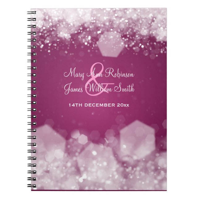 Sparkling Night Plum Elegant Wedding Favour Notebook (Front)