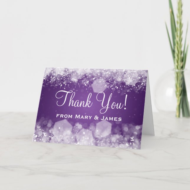 Sparkling Night Purple Elegant Thank You Card (Front)