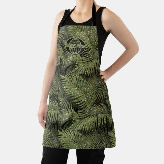 Sparkling Palm Leaves Pattern Green ID831 Apron (Insitu)
