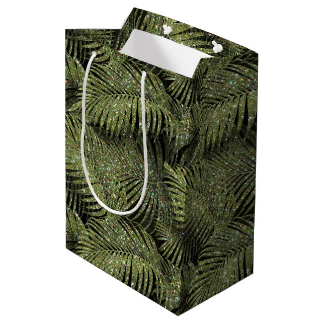 Sparkling Palm Leaves Pattern Green ID831 Medium Gift Bag (Back Angled)