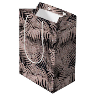 Sparkling Palm Leaves Pattern Rose Gold ID831 Medium Gift Bag