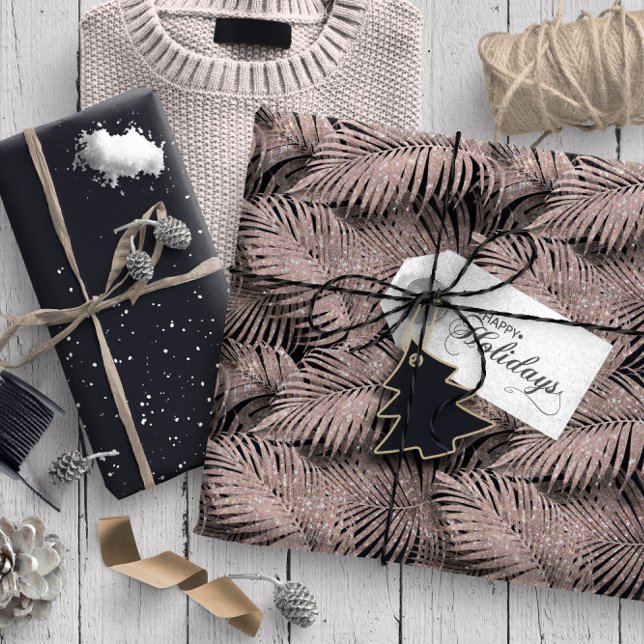 Sparkling Palm Leaves Pattern Rose Gold ID831 Wrapping Paper (Creator Uploaded)