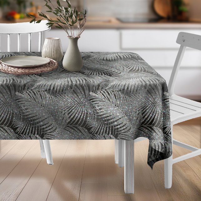 Sparkling Palm Leaves Pattern Silver ID831 Tablecloth (Creator Uploaded)