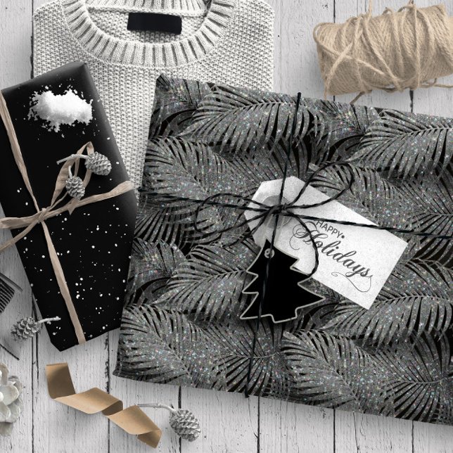 Sparkling Palm Leaves Pattern Silver ID831 Wrapping Paper (Creator Uploaded)