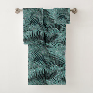 Sparkling Palm Leaves Pattern Teal ID831 Bath Towel Set