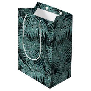 Sparkling Palm Leaves Pattern Teal ID831 Medium Gift Bag