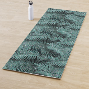 Sparkling Palm Leaves Pattern Teal ID831 Yoga Mat