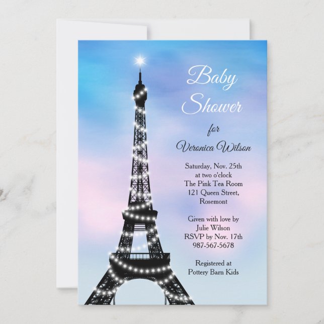 Sparkling Parisian Baby Shower Invite pink/blue (Front)