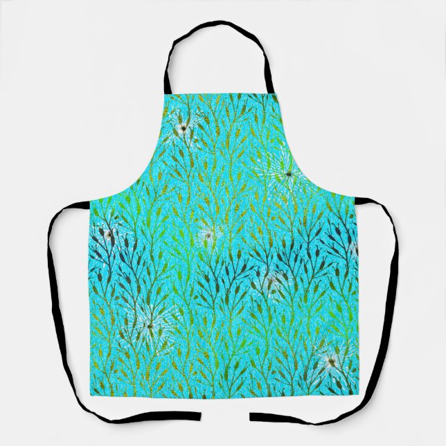 Sparkling Party Pattern with Fireworks in Aqua  Apron (Front)