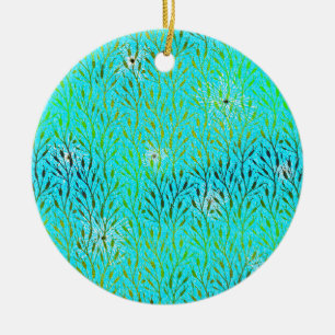 Sparkling Party Pattern with Fireworks in Aqua  Ceramic Ornament