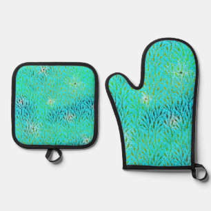 Sparkling Party Pattern with Fireworks in Aqua  Oven Mitt & Pot Holder Set