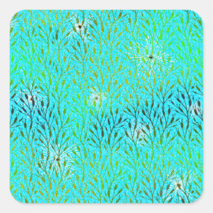 Sparkling Party Pattern with Fireworks in Aqua  Square Sticker
