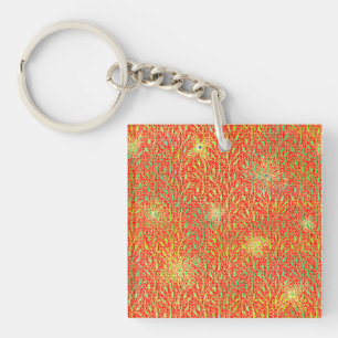 Sparkling Party Pattern with Fireworks in Red and Keychain