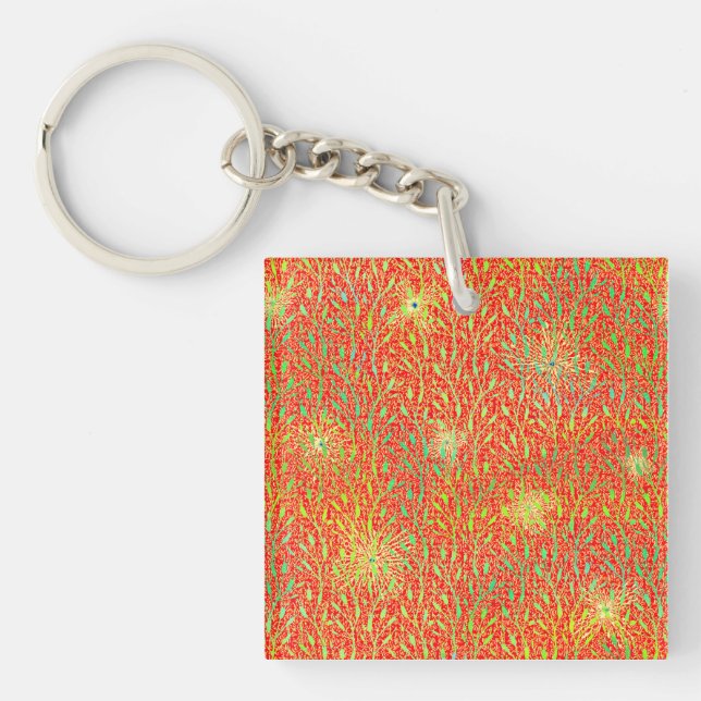 Sparkling Party Pattern with Fireworks in Red and  Keychain (Front)