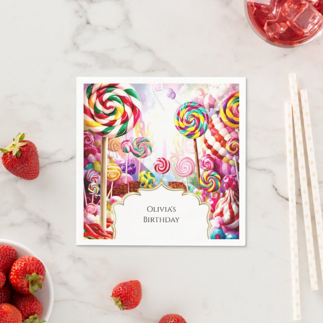 Sparkling Pastel Candyland Birthday Napkin (Insitu)
