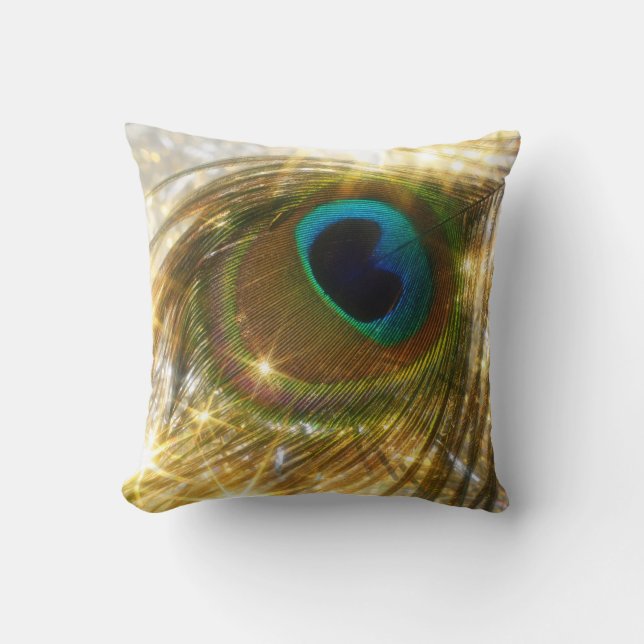 Sparkling Peacock Feather Pillow (Front)