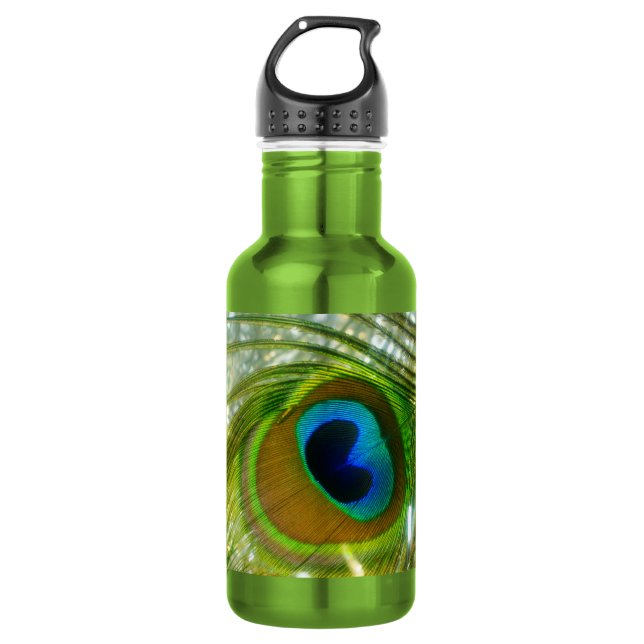 Sparkling Peacock Feather Water Bottle (Front)