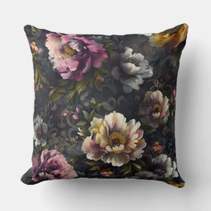 Sparkling Peony Noel Botanical Throw Pillow
