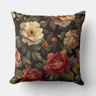 Sparkling Peony Noel Botanical Throw Pillow