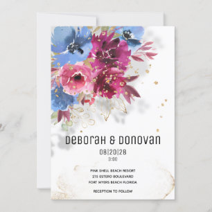 Sparkling Periwinkle & Pink Wedding Invitation