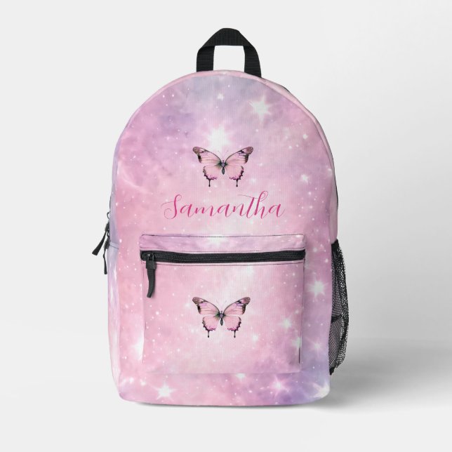 Sparkling Pink Butterfly Dreams Printed Backpack (Front)