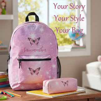 Sparkling Pink Butterfly Dreams Printed Backpack