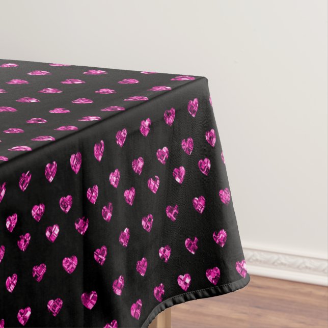 Sparkling Pink Diamond Hearts Elegant Glam Tablecloth (In Situ)