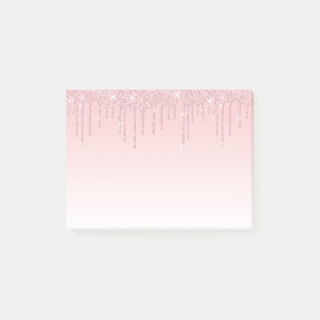 Sparkling pink dripping glitter post-it notes (Front)