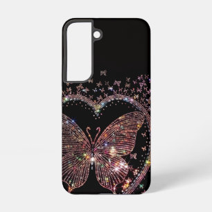 Sparkling Pink Glitter Butterfly Black Samsung Galaxy Case