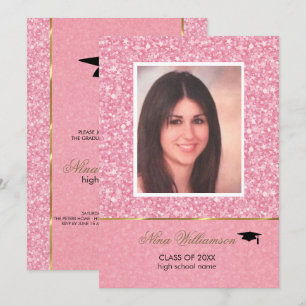 Sparkling Pink Glitter-Graduation Invitation