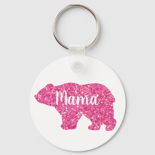 Sparkling pink glitter Mama bear design  Keychain (Front)
