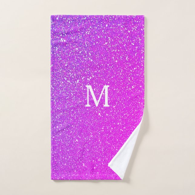 Sparkling Pink Glitter Ombre Monogram Initial Cute Hand Towel (Hand Towel)