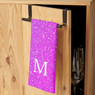 Sparkling Pink Glitter Ombre Monogram Initial Cute Kitchen Towel