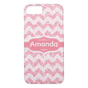 *~* Sparkling Pink Glitter White Chevron Case-Mate iPhone Case