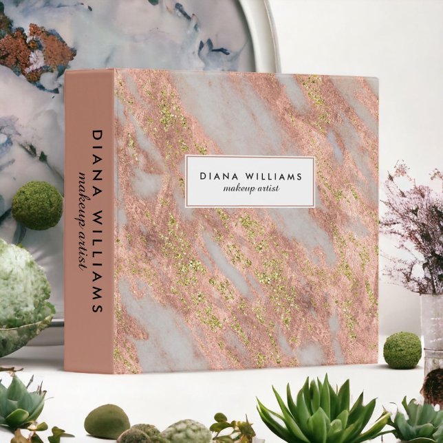 Sparkling Pink Marble Abstract Makeup Artist Binder (Beautifully feminine office supplies for your home or business.)
