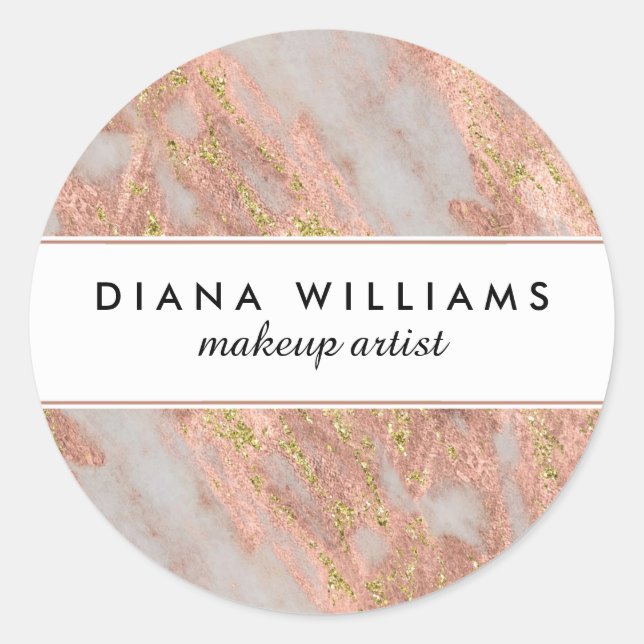 Sparkling Pink Marble Abstract Makeup Artist Classic Round Sticker (Front)
