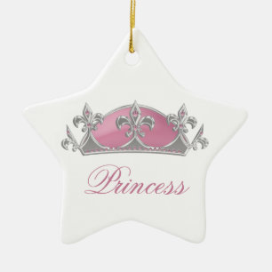 Sparkling Pink Princess Faux Crown with Diamonds Ceramic Ornament