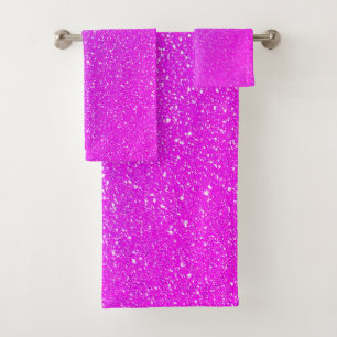 Sparkling Pink Purple Glitter Ombre Colourful Cute Bath Towel Set