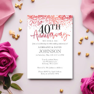 Sparkling Pink Red 40th Wedding Anniversary Invitation