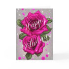 Sparkling Pink Roses on Silvery Grey Birthday