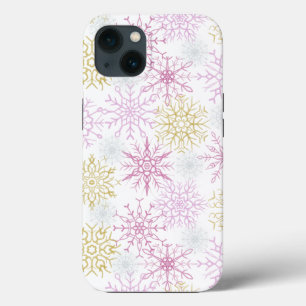 Sparkling Pink Snowflakes iPhone 13 Case