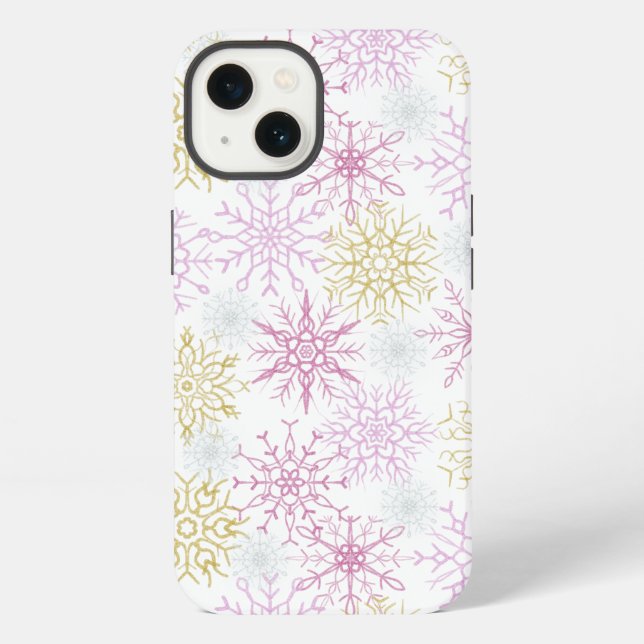 Sparkling Pink Snowflakes iPhone Case (Back)