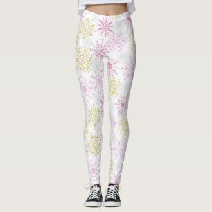 Sparkling Pink Snowflakes Leggings